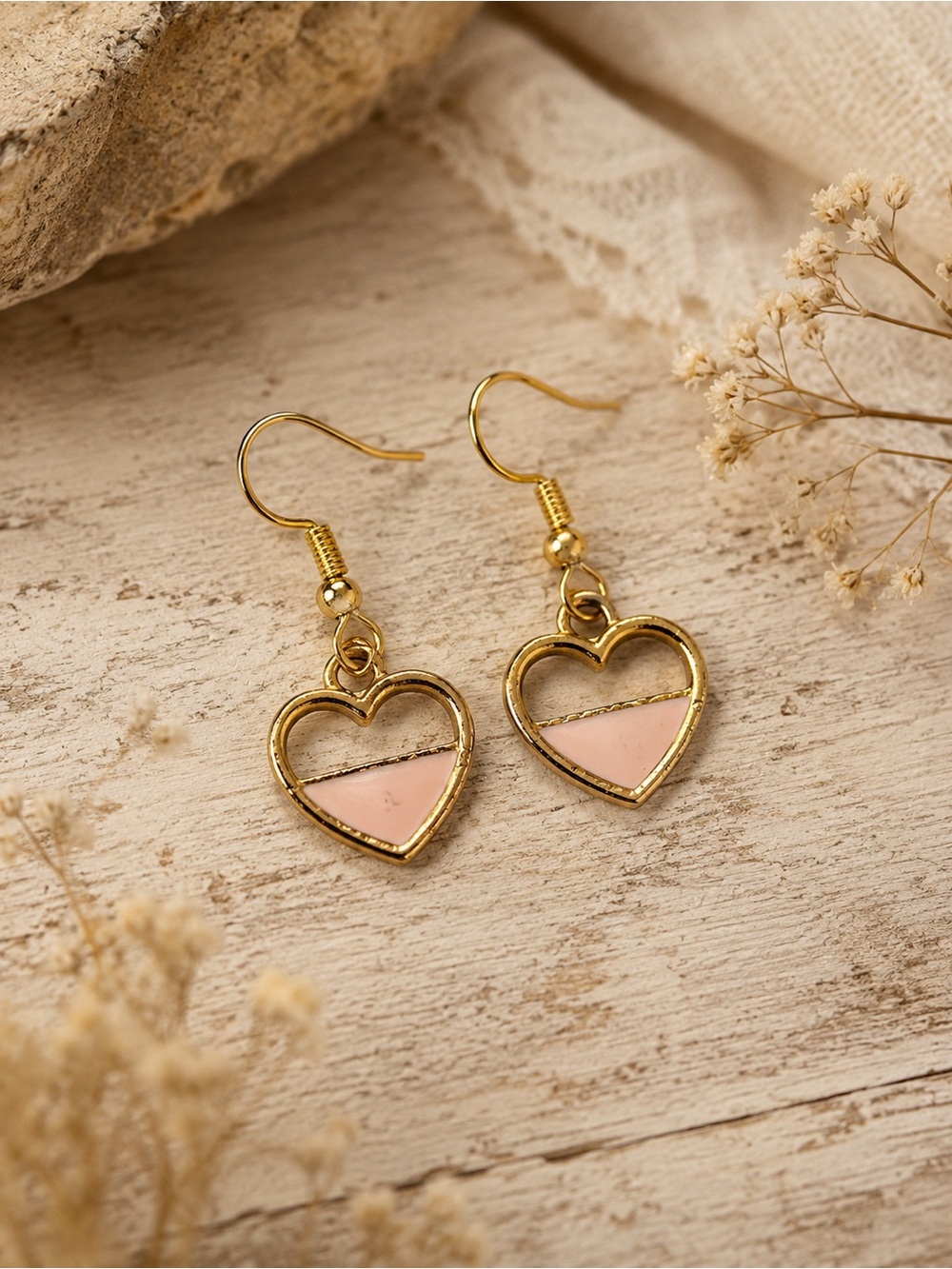 Pink Heart Dangle Earrings‎
